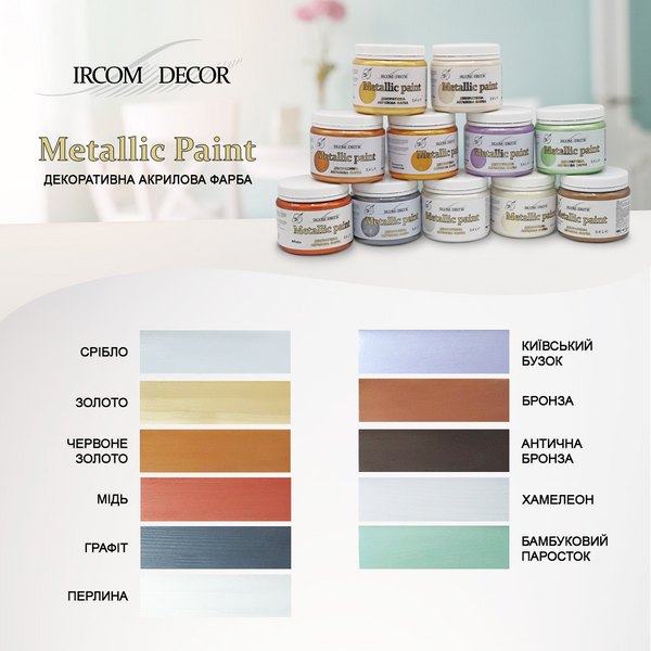 Декоративная краска, металик, Ircom Decor Metallic paint IР-162, графит 0.1 л 1729161002 фото