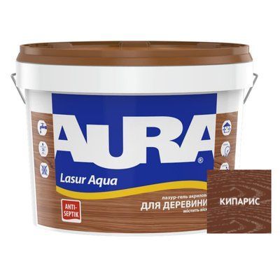 Деревозахисний матеріал Aura Lasur Aqua шовковисто-матовий Кипарис, 0.75 л (39959) 39952 фото