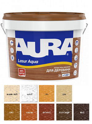 Деревозахисний матеріал Aura Lasur Aqua шовковисто-матовий Палісандр, 9л (39964) 39952 фото