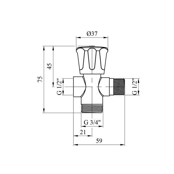 Кран приборный для подключения магистральный вентильный Karro 1/2"х3/4"х1/2" KR-3151 CV020766 фото
