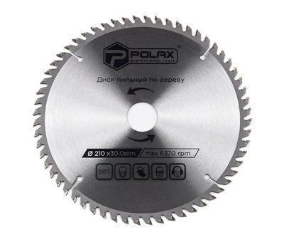 Диск пильний Polax по дереву з твердосплавними напайками 210x30.0/25.4, 60Т (54-145) 54-145 фото