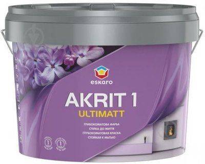 Акрилатна фарба Eskaro Akrit 1 Ultimatt стійка до миття глибокий мат TR база під колорування 9.5 л (44577) 44575 фото