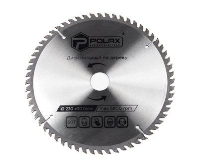 Диск пильний Polax по дереву з твердосплавними напайками 230x30.0/25.4, 60Т (54-147) 54-147 фото