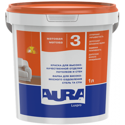 Фарба акрилатна водоемульсійна Aura Luxpro 3 глибокий мат білий 1 л 38112 фото