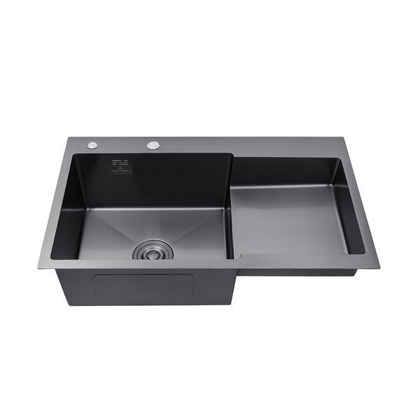 Кухонна мийка Kroner KRP Schwarze - 7848LHM PVD (3/1 мм) CV030023 фото