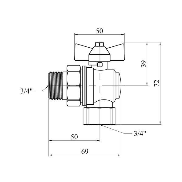 Кран-американка шаровой угловой Valves 3/4" PN30 CV015625 фото