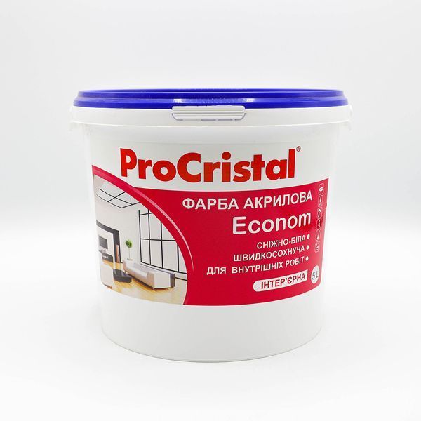 Фарба акрилова інтер'єрна ProCristal Econom IР-230, біла матова, 10 л 1738339972 фото